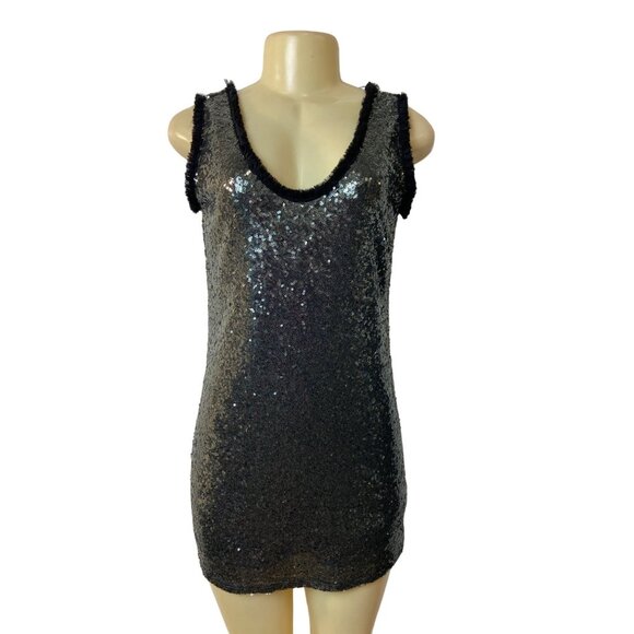 Zara Women's Black and Smoke Metallic Sequin Shift Dress Sz XS - Picture 1 of 6